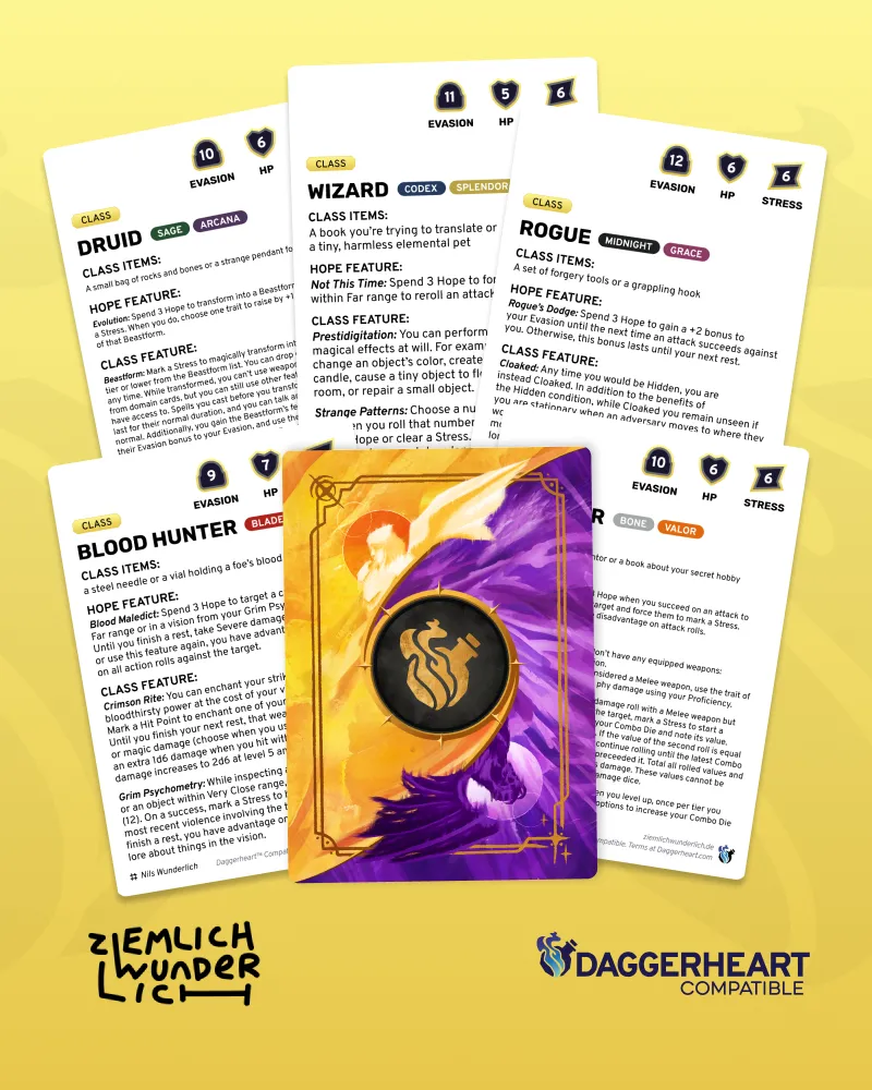 Core Rule Class Cards + The Void (free) – Daggerheart™ Compatible.