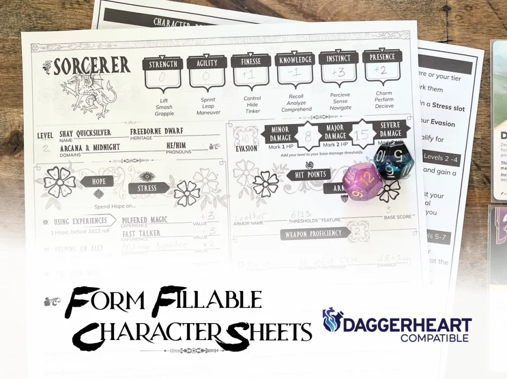 Art Deco Daggerheart Compatible Character Sheets