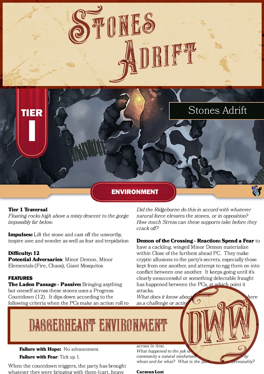 Stones Adrift: A Tier 1 Daggerheart Environment