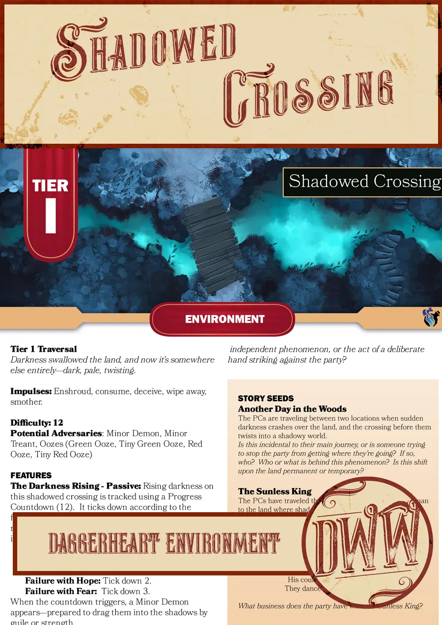 Shadowed Crossing: A Tier 1 Daggerheart Environment